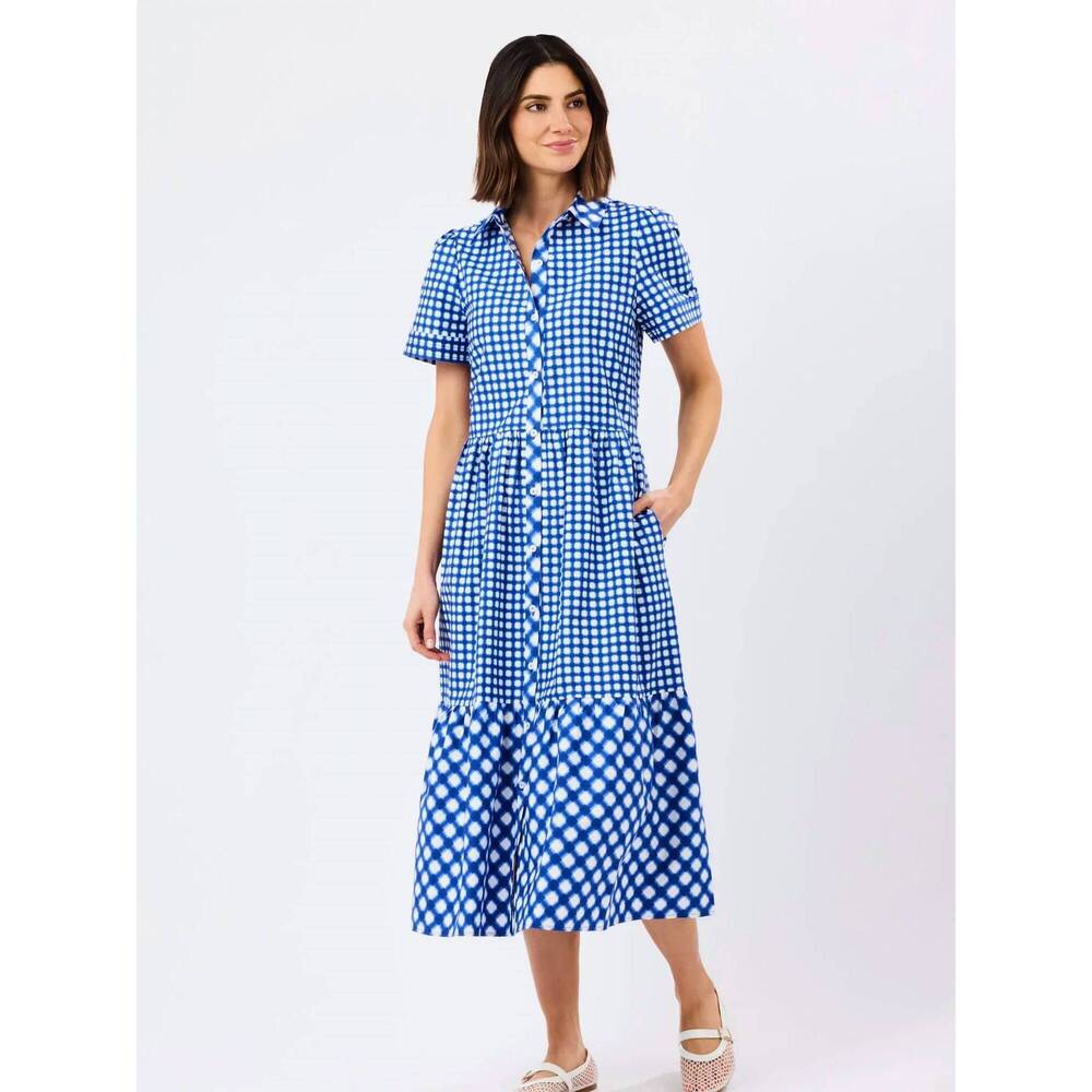 NEW MARY SQUARE jema dress in mixed navy gingham
